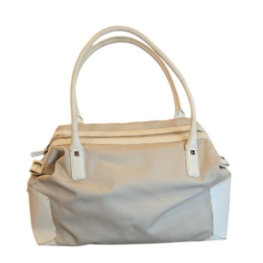 Salvatore Ferragamo Vintage White Leather‎ Canvas Purse Tote Bag Minimalist Chic
